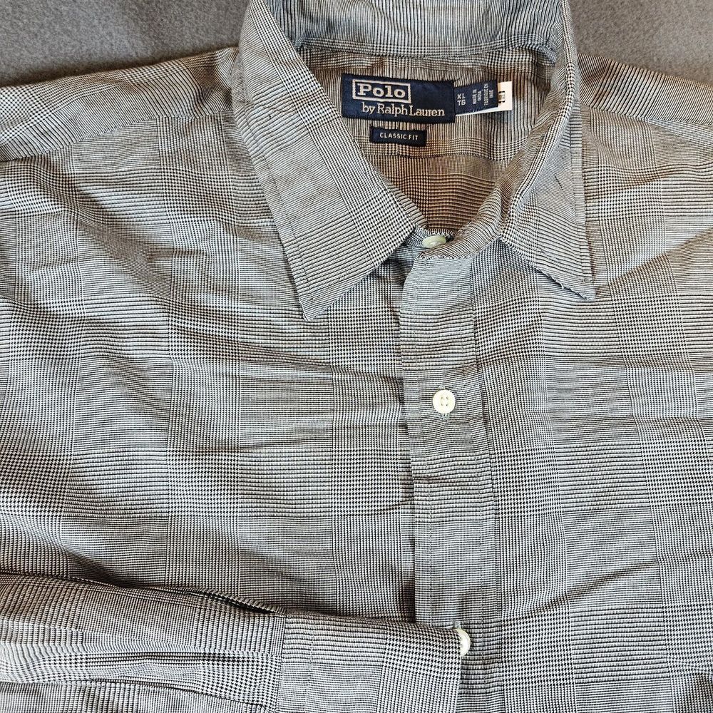 Polo Ralph Lauren Mens Long Sleeve Button‎ Down Gray Plaid Pattern Shirt XL